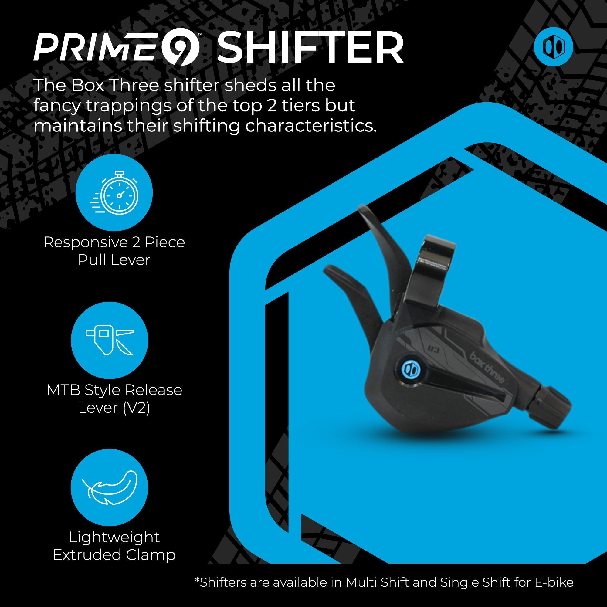 Box Two Prime 9 Speed Bicycle Shifter – 1-Click E-Bike Or Multi-Shift MTB Lever | Compatible With Mountain & Trail Bikes