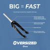 Versized bicycle fork with features highlighted on a blue background