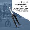 Hex Lab Oversized X6 Pro Carbon Fork with a blurred background of a cyclist on a BMX bike.